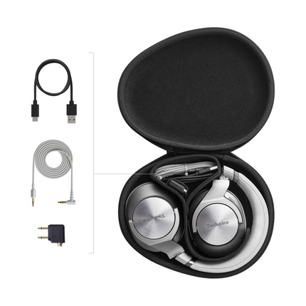 Technics EAH-A800E-S Bluetooth headphones, over-ear with noise cancelling and microphone, easy connection, foldable, silver