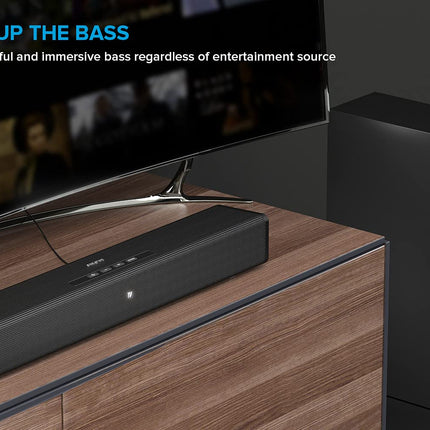 Creative Stage 360 ​​​​2.1 heliriba subwooferiga teleri, arvuti ja lauaarvuti jaoks, millel on Dolby Atmos, ruumiline heli, HDMI ARC/2.0, Bluetooth, optiline sisend ja IR-kaugjuhtimispult.