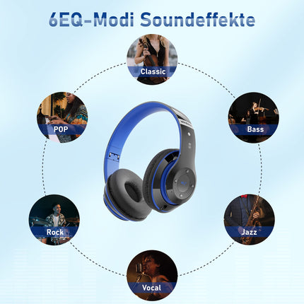 Lankey Sound Bluetooth-kõrvaklapid, kõrvapealsed Bluetooth-kõrvaklapid 6 ekvalaiseri režiimiga, 65 tundi juhtmevabad kõrvaklapid sisseehitatud HD-mikrofoniga, FM, SD/TF õues, transpordiks, reisimiseks, õppimiseks