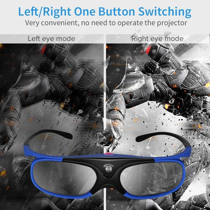 DLP Link Active Shutter 3D Glasses, Rechargeable, 144 Hz, Lightweight and Comfortable, Left and Right Eye Rotation for DLP Link Projectors