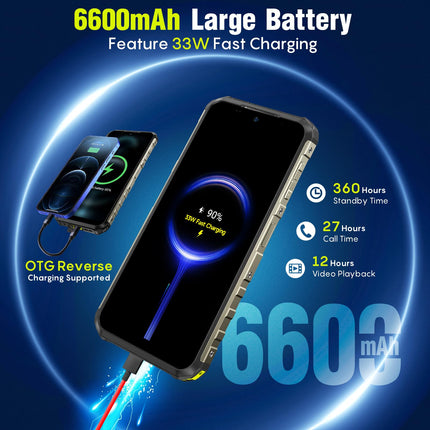 Ulefone Armor 22 õues kasutatav nutitelefon 2025 16GB + 128GB / 512GB SD Octa Core Android 14, 64MP + 64MP öönägemisvõimega 6600mAh 6.58” 120Hz veekindel mobiiltelefon 4G kahe SIM-kaardiga sõrmejäljelugeja NFC 2-aastane garantii - roheline