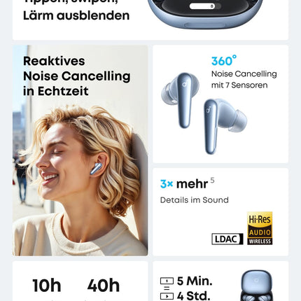 Ankeri Soundcore Liberty 4 Pro, juhtmevabad mürasummutavad kõrvaklapid, 7 anduriga kõrvaklapid, reaalajas ANC, 2x kiirlaadimine, stuudiokvaliteediga Hi-Fi muusika, selged kõned 6 mikrofoni ja tehisintellektiga