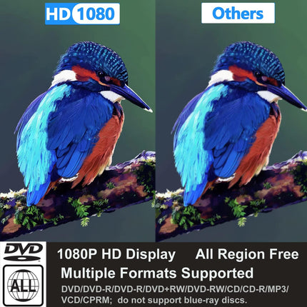 DVD-CD-mängija telerile, üleskonverteerimine HD 1080p-ks, kõik piirkonnad, katkestusmälu, sisseehitatud PAL/NTSC, USB 2.0