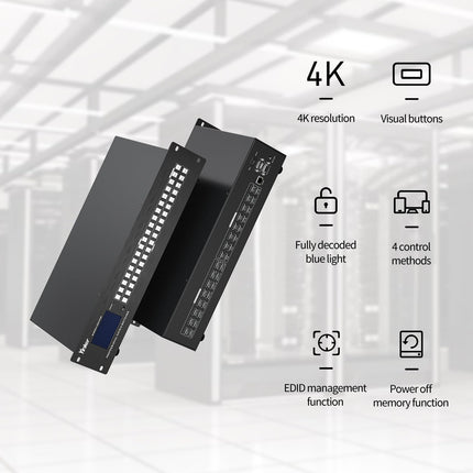 Yinker 4K HDMI maatriks 16x16, 16 sisendit ja 16 väljundit riiulile paigaldatav HDMI jaotuslüliti ja ekraanijagaja, 4K @ 30Hz EDID HDCP RS232 LAN-juhtimine