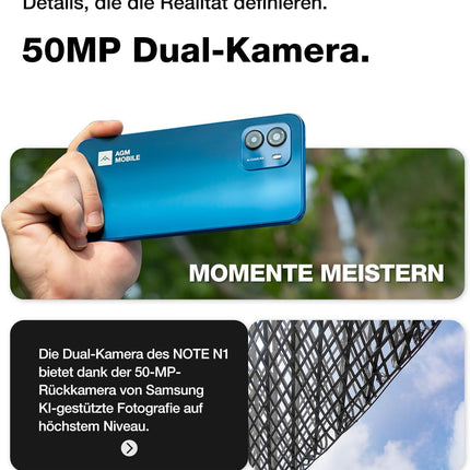AGM üliõhuke lepinguta nutitelefon, Android 13 mobiiltelefon, 16(8+8) GB + 128 GB (TF 256GB), 50 MP kaamera + 2 MP mikrokaamera, 6,52" HD+, 4900 mAh aku, 4G kahe SIM-kaardiga mobiiltelefon, tumehall
