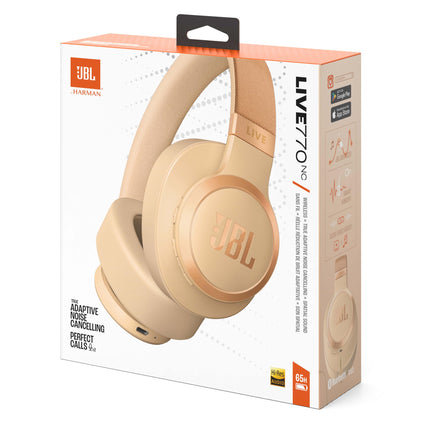 JBL Live 770 NC – Bluetooth-kõrvaklapid adaptiivse mürasummutusega – Juhtmevabad kõrvaklapid JBL Signature Sound ja häälassistendiga – Pikaajaline muusikanauding kuni 65 tundi – Sandstone'i värvi