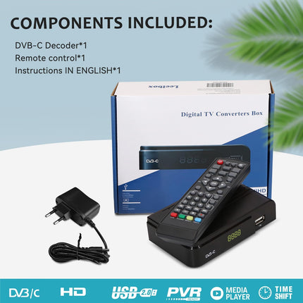Kaabelvastuvõtja DVB-C digitaalne maapealne dekooder, Combo (HD1080p/H.264, MPEG-2, HDTV, DVB-C, SCART, USB 2.0, PVR FullHD TV kaabelvastuvõtja puldi ja kaabliga