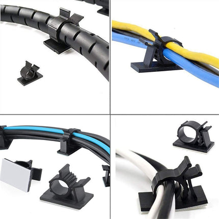 Pack of 50 cable clips, cable holders with adhesive, self-adhesive cable clamps for desk power cables, USB charging cables, chargers and audio cables, cable management