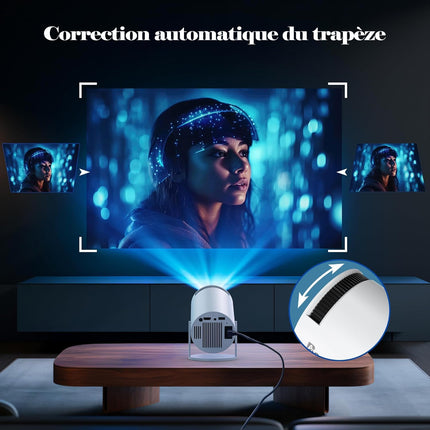 Miniprojektor 4K 1080 toega, kaasaskantav projektor 180° pöörlemisega, 130-tolline ekraaniga filmiprojektor, automaatne trapetsikorrektsioon, ühildub arvutite, mobiiltelefonide ja kodukino videotega