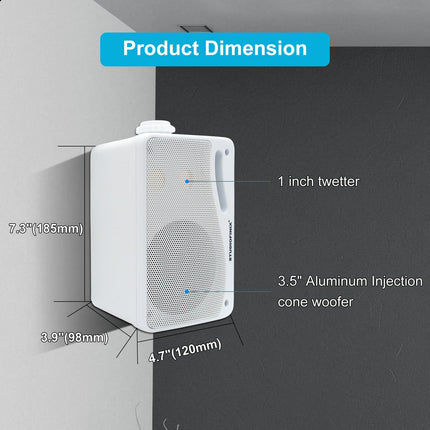 STUDIOFINIX Waterproof Outdoor Speakers Wired - 3.5 Inch 3 Way 200W Surface Marine &amp; Wall Mount Speakers - Heavy Duty ABS Grill, Suitable for Home, Boat, Poolside, Patio (White)