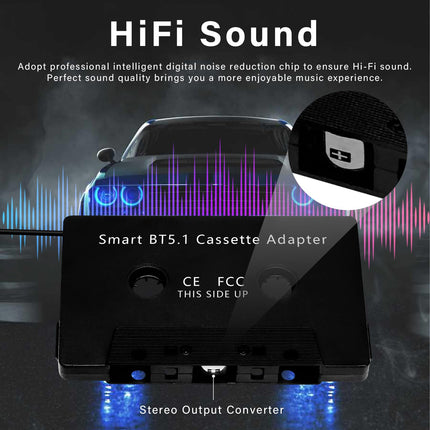 Bluetooth 5.1 kassetiadapter autoraadiole. Autokasseti adapter. Bluetooth-autoaudiokassett-AUX-adapter Hi-Fi stereo käed-vabad funktsiooniga nutitelefonide/MP3-/CD-mängijate/iPodi jaoks autoraadios.