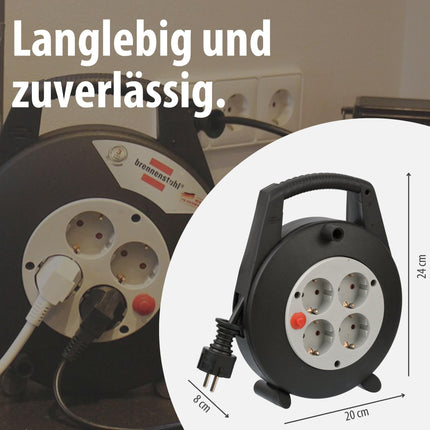 Brennenstuhl Vario Line kaablikarp 4-suunaline/minikaablirull (5m kaabel, valmistatud Saksamaal) must/hall