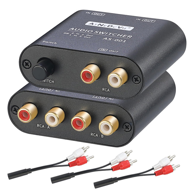 AtNeDcVh 2 porti 1 sisend 2 väljundit / 2 sisendit 1 väljund Kahesuunaline audiolüliti, ühildub RCA 3,5 mm pistikutega, 2-suunaline stereo K L/R kõlar, kõrvaklapid, audiovalija, jaotur