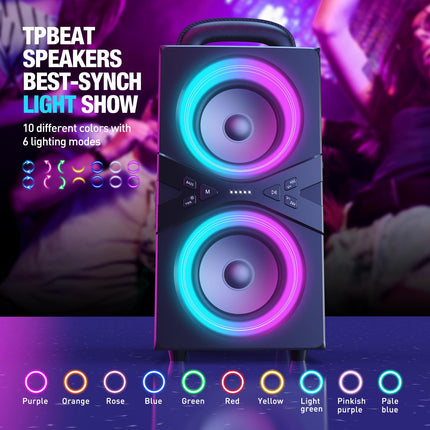 TPBEAT Bluetooth kõlar, 80W tippvõimsusega suur Bluetooth karp, bassivõimendus, peo-LED-lambiga, 100dB valju heliga TWS stereo peomuusikakarp Bluetooth suur, 18 tundi mänguaega, õues pidudeks/telkimiseks