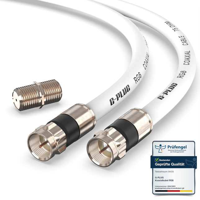 G-PISTIK 15m koaksiaalkaabel RG6 – 135dB neljakordse varjestusega, kullatud pistikute ja kummist O-rõngaga – Antennikaabel DVB-T2, DVB-C, DVB-S2 jaoks – HDTV 4K 3D – Veekindel – Valge