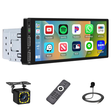 Hikity 6,9-tolline autoraadio 1 DIN Carplay ja Android Auto puutetundliku ekraaniga, Bluetooth Handsfree süsteemiga, tahavaatekaameraga, mikrofoniga, FM-2USB-ga