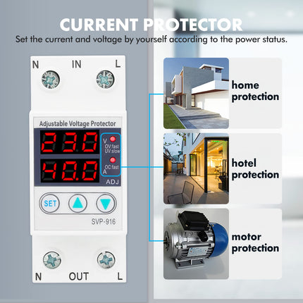 Ailao Surge Protector 63A Adjustable Voltage Protector Intelligent Single Phase Adjustable Overvoltage Undervoltage Current Protector for Household Appliances Home Protection 230V.