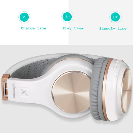 Riwbox Bluetooth kõrvaklapid, XBT-80 kokkupandavad juhtmevabad stereo kõrvaklapid mikrofoni ja helitugevuse regulaatoriga, juhtmega ja juhtmevabad, arvuti/mobiiltelefonide/teleri jaoks (valge ja kuldne)