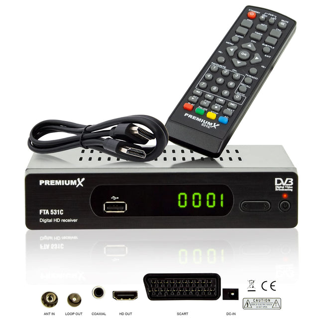 PremiumX kaabelvastuvõtja DVB-C FTA 531C digitaalne FullHD SCART HDMI USB meediapleier, teleri vastuvõtja kaabeltelevisioon