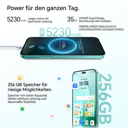 HONOR 400 Lite nutitelefon 5G kahe SIM-kaardiga NFC, 256 GB/8 GB muutmälu, lukustamata Android-telefon ilma lepinguta (108 MP tehisintellektiga kaameranupuga, 6,7-tolline ekraan, 5230 mAh, Android 15) samethall