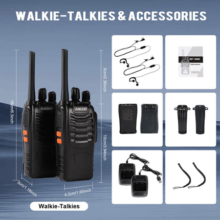 Walkie-Talkies PMR446 Long-Range with Headset, JUMJIAT Two-Way Radios Rechargeable 16-Channel Handheld Radio with Flashlight (2 Pack)