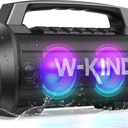 W-KING Bluetooth Speaker, 120W Peak Stereo Sound, Music Box with BassUp, DSP, EQ, IPX6 Waterproof, LED Light, 42h Battery, MIC-in, Power Bank, Large Bluetooth Party Speakers for Outdoors, Camping, Garden