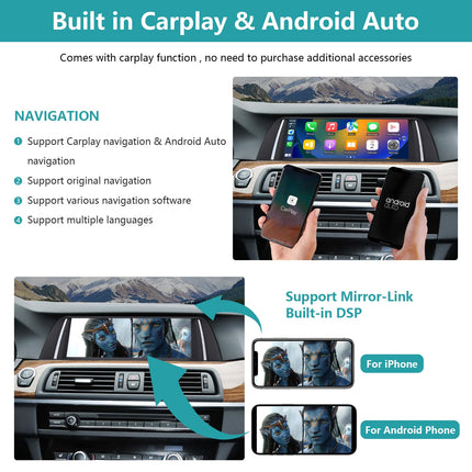Ninetomi 10,25-tolline autoraadio, Apple CarPlay/Android Auto/Mirrorlink/GPS 2010-2012 BMW 5. seeria F10/F11 mudelitele koos CIC puutetundliku ekraaniga autoraadio, GPS-navigatsiooniga autole, integreeritud DSP-ga