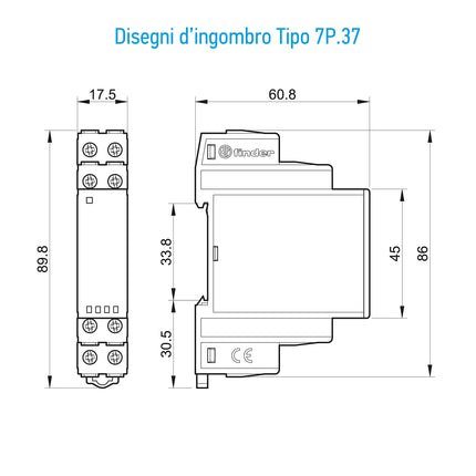 Finder 7P3782751003 Liigpingekaitseseade, modulaarne, tüüp 3, varistor/sädemevahe