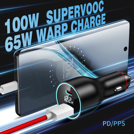 100W sigaretisüütaja USB-laadija OnePlus Supervooc Charge'ile, USB-C autolaadija kahe pordiga USB-C laadimiskaabel autolaadija OnePlus 13 12 10Pro Nord 2T Nord 4 CE 4 Lite OPPO Reno 11F jaoks