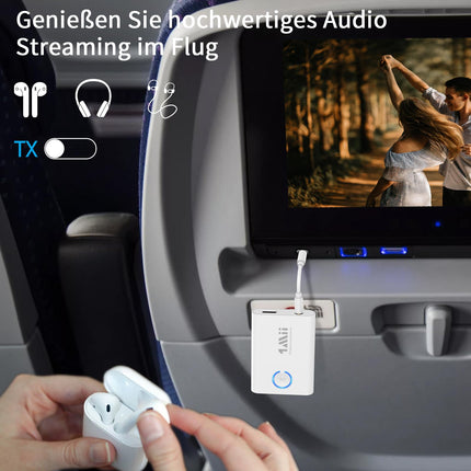 1Mii Bluetooth 5.3 adapter telerile, 2-ühes Bluetooth saatja-vastuvõtja, aptX adaptiivne ja HD traadita heli saatja-vastuvõtja pesa 3.5 kõrvaklappide stereosüsteemile, lennukile, MP3, 15 tundi mänguaega
