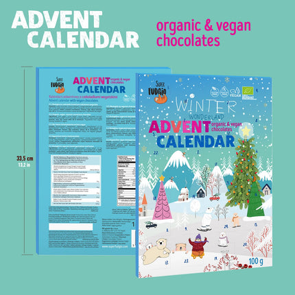 SUPER FUDGiO Vegan Advent Calendar with ORGANIC Chocolate | ORGANIC Christmas Calendar | Snack Calendar for 2024 | 100g