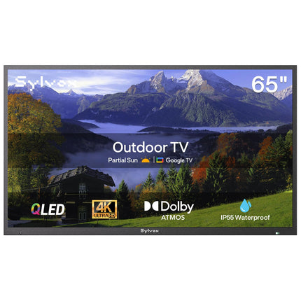 SYLVOX 65-tolline õueteler, nutikas QLED Google TV, IP55 veekindel televiisor, 4K UHD, Dolby Atmos, toetab Google Assistantit, häälassistent, 1000 nitti osalise päikesevalgusega õueteler (2024. aasta mudel)