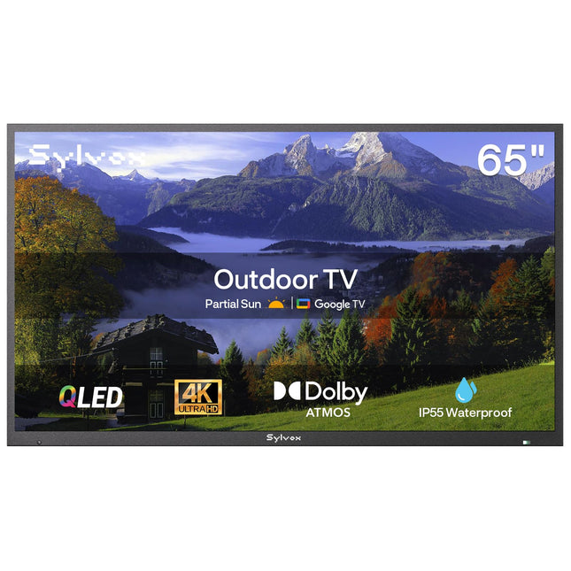 SYLVOX 65-tolline õueteler, nutikas QLED Google TV, IP55 veekindel televiisor, 4K UHD, Dolby Atmos, toetab Google Assistantit, häälassistent, 1000 nitti osalise päikesevalgusega õueteler (2024. aasta mudel)