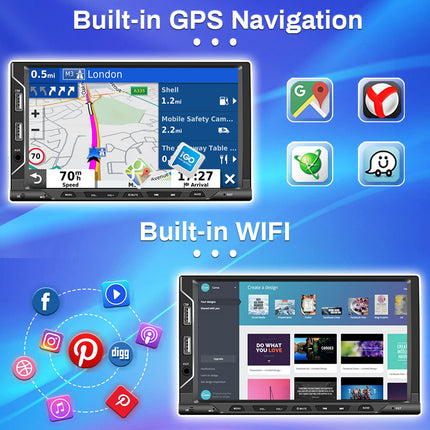 Hikity Car Radio DAB+ Double Din Android 13 with Navigation 7 Inch Touch Screen Carplay Android Auto Audio Radio with Bluetooth Handsfree Mirror Link WiFi Support Rear View Camera AUX