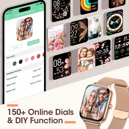 RUXINGX 2024 Smartwatch Women, 1.83" Wrist Watch with Phone Function 3 Bracelets, Menstrual Cycle Heart Rate Sleep Monitor SpO2 IP68 Sports Watch Fitness Tracker Pedometer for iOS Android Rose Gold