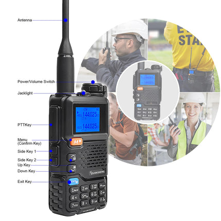 HYS Quansheng UV5R-PLUS 5W kahesageduslik raadiosaatja laadija laetavate akude raadio, VHF UHF kahesuunaline raadio (G-konksuga kõrvaklapid kerge kõrvatroppide lisatarvikuga)
