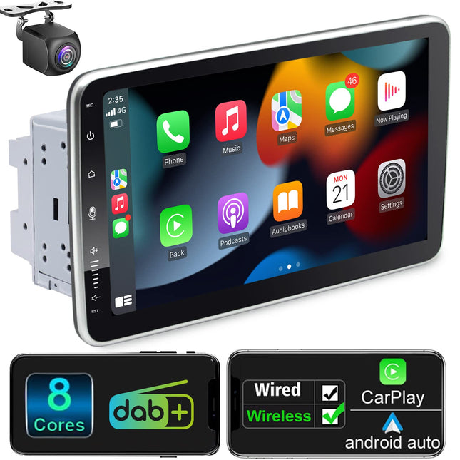 Android 12 autoraadio navigatsiooniga, 10,1-tolline ekraan, sisseehitatud DAB+, Android Auto ja juhtmevaba Carplay, kahe DIN-iga raadio, autoraadio puutetundliku ekraaniga, Bluetooth, 8-tuumaline, 2G+32G ROM, WiFi, 4G GPS, AM/FM RDS, 2 DIN-i.