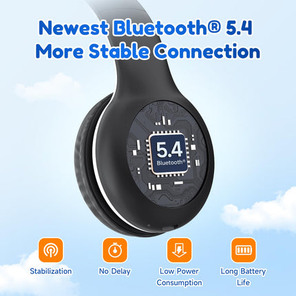 EarFun Bluetooth kõrvaklapid lastele, 85/94dB helitugevuse reguleerimine, HiFi heli, HD mikrofon, 40 tundi aku tööiga, kokkupandavad, reguleeritavad, juhtmevabad Bluetooth kõrvaklapid lastele kooli/reisimiseks/arvuti jaoks, mustad