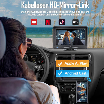 TOUTBIEN kaasaskantav Android autoraadio, 9-tolline juhtmevaba CarPlay ja Android Auto koos armatuurlauaga, 2 GB + 32 GB salvestusruumi, tsükkelsalvestus, võrgus ja võrguühenduseta navigatsioon, Bluetooth, peegli link, FM, päikesesirm
