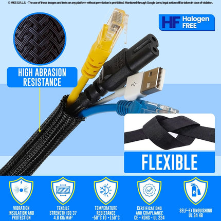 MarketConnect® Expandable cable conduit Ø 20mm, L 10m • Ideal for cable management • Perfect for desk and TV • BLACK • Minibox