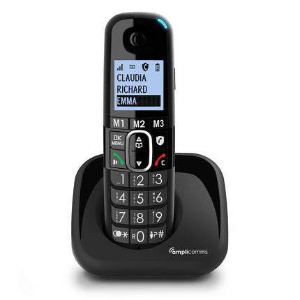Amplicomms BigTel 1500 cordless DECT large button phone, audio boost, extra loud ringtones, hearing aid compatible, do not disturb