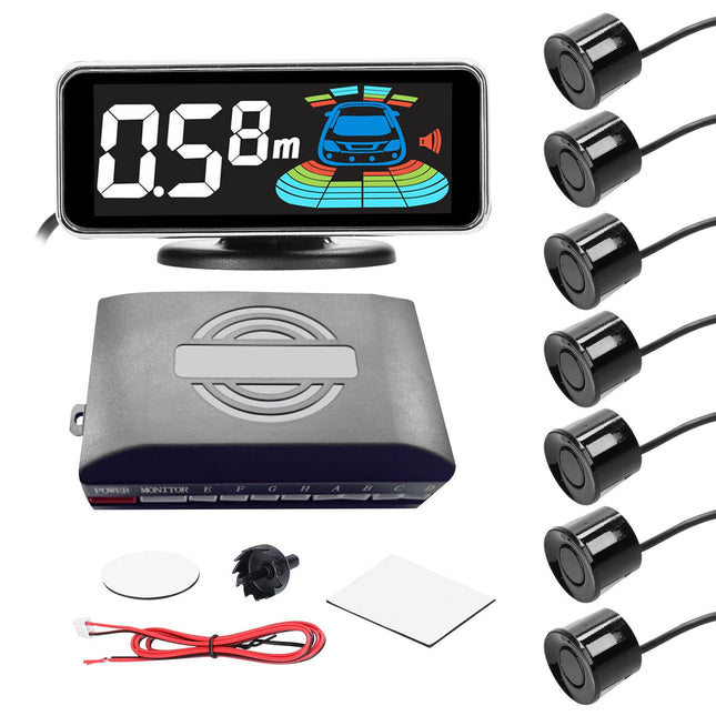 Shkalacar Parking Sensor Parking Aid, Reversing Radar System with 4/8 Front Rear Parking Sensors, LCD Distance Display, Sound Warning Buzzer