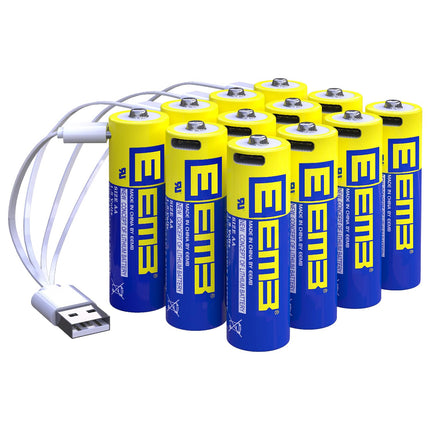 EEMB AA Batteries Rechargeable Lithium Batteries 1.5V 2600mWh USB Type C Charging Cable Replacement Battery (12-Pack)