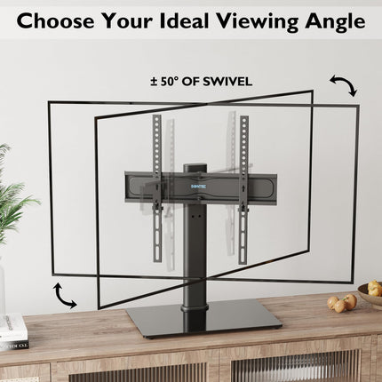 BONTEC telerialuse pöörlev alus 26–55-tollistele LCD LED OLED plasmateleritele ja kumeratele teleritele kuni 45 kg, kõrguselt reguleeritav ja stabiilne. Max. VESA 400x400