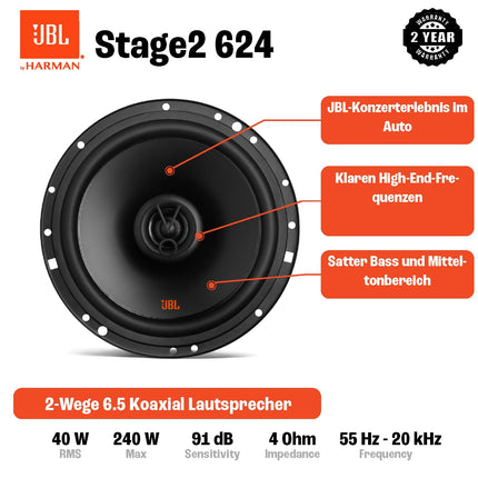JBL Stage2 624 2-way car speaker set from Harman Kardon - 240 Watt car speaker boxes 16 - 17 cm
