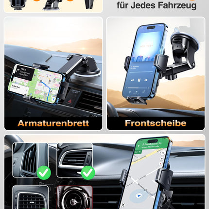 VANMASS 2025【Tõeline sõjaväeklass】Autotelefoni hoidik【Uuendatud iminapa ja klambriga】4-ühes autotelefoni hoidik armatuurlauale, esiklaasi õhutusava lisatarvikud iPhone 16 Pro Max/15 Samsung S25 jaoks