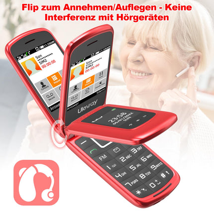 4G Flip Phone for Seniors with Large Buttons, Dual-SIM Flip Mobile Phone with Charging Cradle | SOS Emergency Call Function | Speed ​​Dial | Flashlight | FM Radio | 2.4+1.77 Inch Dual Color Display | Red