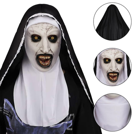 MXJFYY hirmutavad halloweeni maskid, jube nunna mask, halloweeni nunna cosplay hirmutav lateksist õudusmask pearätiga täiskasvanutele halloweeni cosplay kostüümipeo rekvisiidid