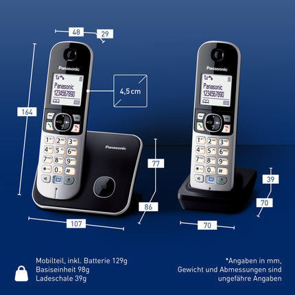 Panasonic KX-TG6812GB DECT juhtmeta telefon DUO ilma automaatvastajata (madala kiirgusega, ökorežiim, GAP-telefon, lauatelefon, kõnepiirang) must