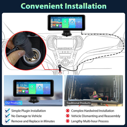 Podofo 6,86-tolline kaasaskantav autostereo juhtmevaba Carplay/Android Auto toega, pööratav alus 7–32 V puutetundliku ekraaniga, juhtmevaba AirPlay/Bluetooth-muusika/peegliühendus/TF/USB/AUX